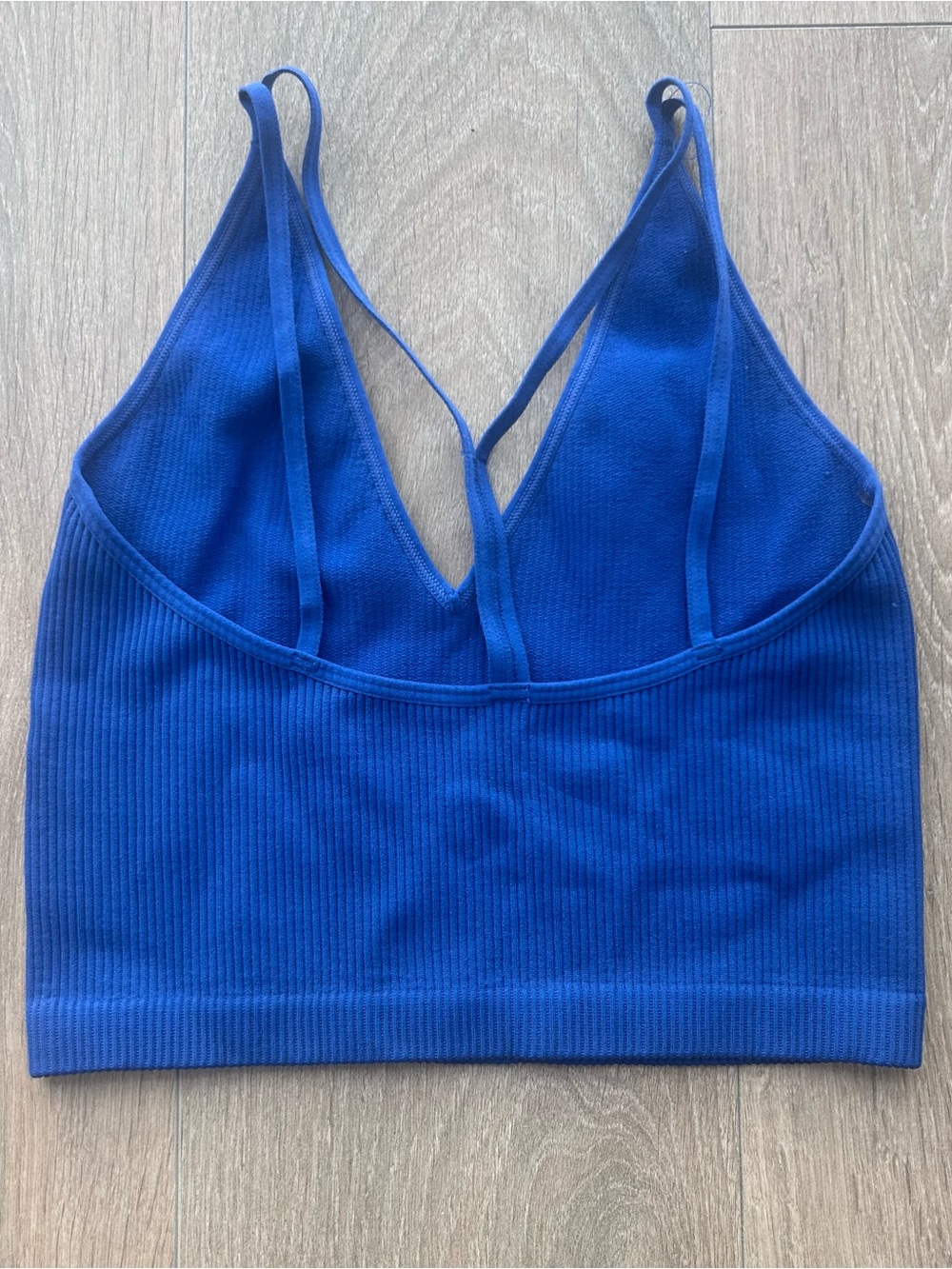 Dynamite Blue Ribbed V-Neck Crop Tank Top - Picture 2 of 3